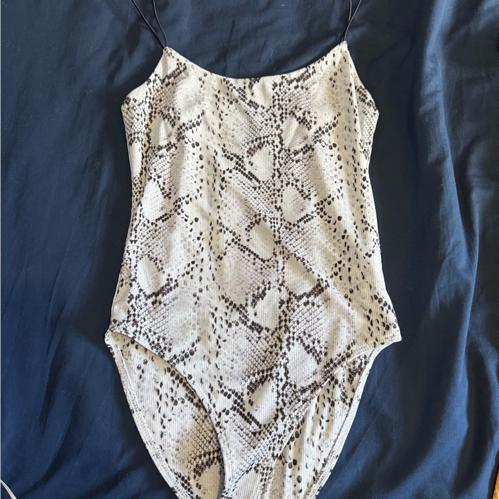 Forever 21 Kids Snakeskin Bodysuit - Black and Cream